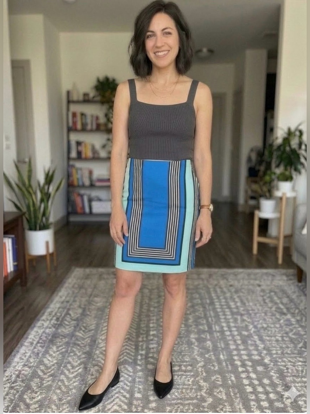 New York & Company Blue & Mint Striped Pencil Skirt size 10